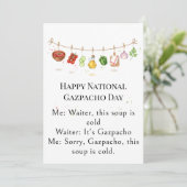 grappige groenten Nationale Gazpacho Dag Bedankkaart (Staand voorkant)