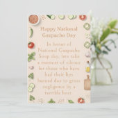 grappige groenten Nationale Gazpacho Dag Bedankkaart (Staand voorkant)