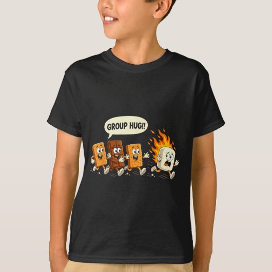 Grappige groepsknuffel marshmallow kampvuur smores t-shirt (Voorkant)