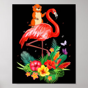 Grappige Grondhaas die op Flamingo Bloemen Wilde D Poster