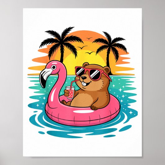 Grappige Grondhaas Hawaiaanse Flamingo Drijvend St Poster (Voorkant)