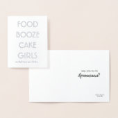 Grappige Groomsman of Best Man FOOD BOOZE TAART ME Folie Kaarten (Display)