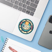 Grappige groovy 60s hippie broodrooster duim omhoo sticker (Laptop met iPhone)