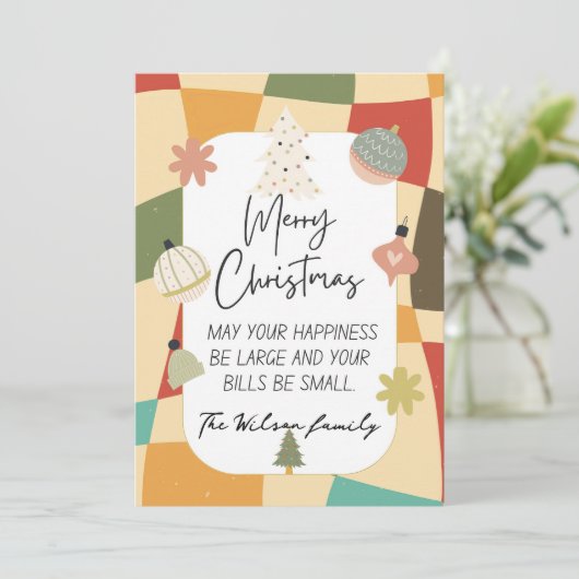 Grappige groovy kerst feestdagenkaart (Staand voorkant)