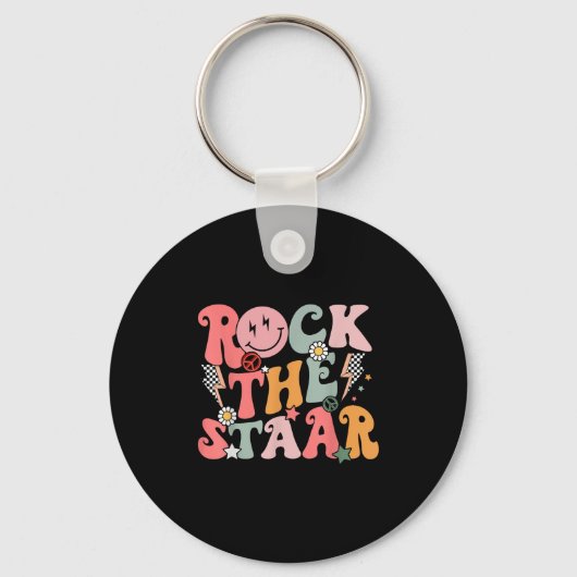 Grappige Groovy Testing Day Rock The Star Motivati Sleutelhanger (Voorkant)