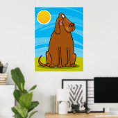 Grappige grote bruine hond die in de zon zit poster (Thuiskantoor)