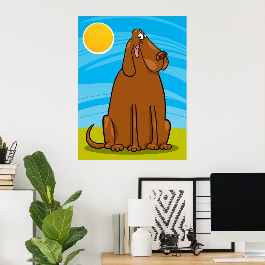 Grappige grote bruine hond die in de zon zit poster (Thuiskantoor)
