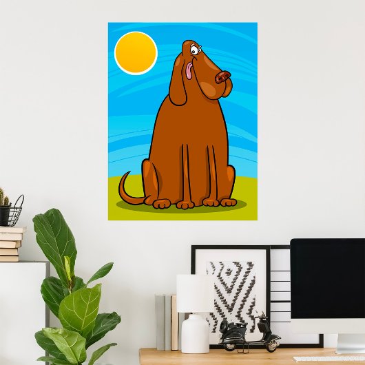 Grappige grote bruine hond zittend in de zon poster