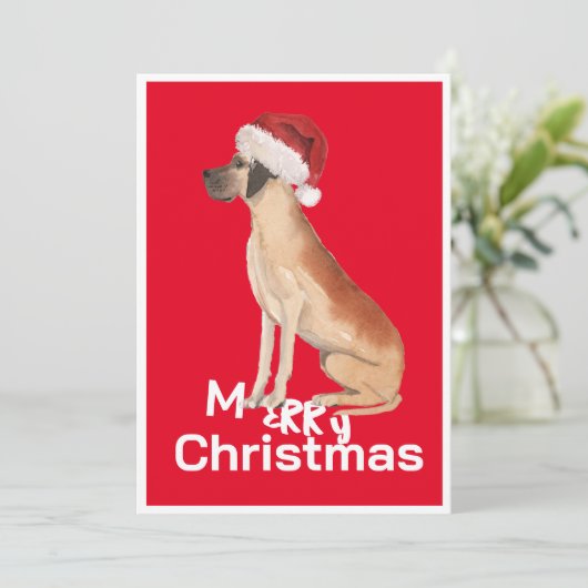 Grappige Grote Deen Hond Kerstmis Kerstman Hoed Va (Staand voorkant)