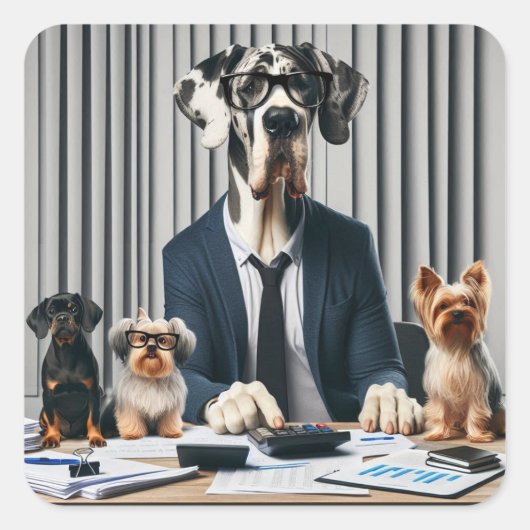 Grappige Grote Deen Mantel werken Accountant Vierkante Sticker (Voorkant)
