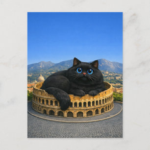 Grappige grote dikke zwarte kat in het Romeinse Co Briefkaart