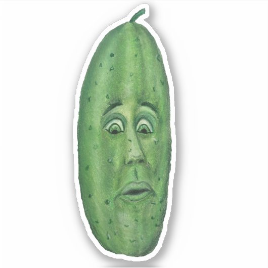 Grappige grote groene augurk met verrast gezicht sticker (Voorkant)