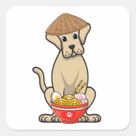Grappige grote hond eet noedels vierkante sticker