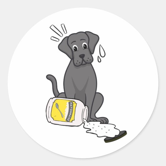 Grappige grote hond gemorste mayonaise ronde sticker (Voorkant)