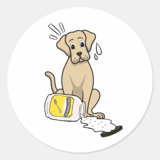 Grappige grote hond gemorste mayonaise ronde sticker (Voorkant)