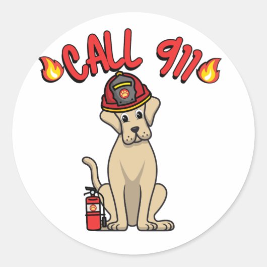 Grappige grote hond is een brandweerman ronde sticker (Voorkant)