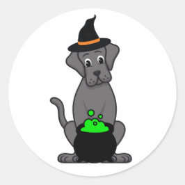 Grappige grote hond is een heks ronde sticker
