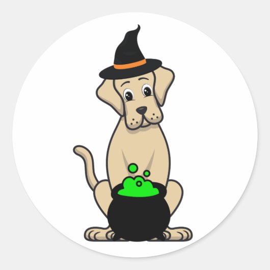 Grappige grote hond is een heks ronde sticker (Voorkant)