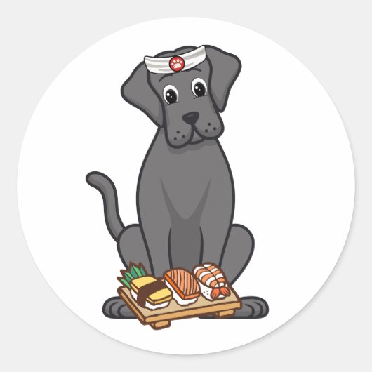 Grappige grote hond is een sushi chef ronde sticker (Voorkant)