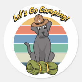 Grappige grote hond wil gaan kamperen ronde sticker