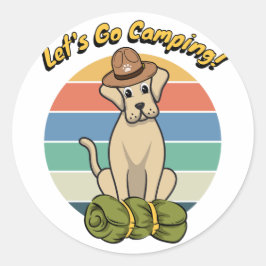 Grappige grote hond wil gaan kamperen ronde sticker