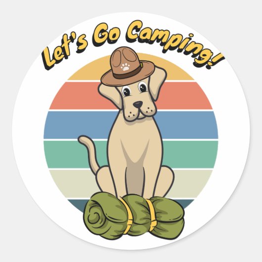 Grappige grote hond wil gaan kamperen ronde sticker (Voorkant)