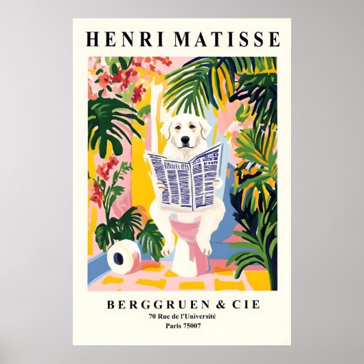 Grappige Grote Pyreneeën Kunstprint – Matisse Stij Poster (Voorkant)