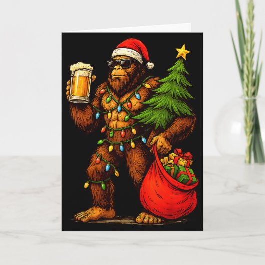Grappige Grote Voet Kerstman Hoed Drank Kerstboom Kaart (Voorkant)