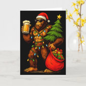 Grappige Grote Voet Kerstman Hoed Drank Kerstboom Kaart (Gele Bloem)