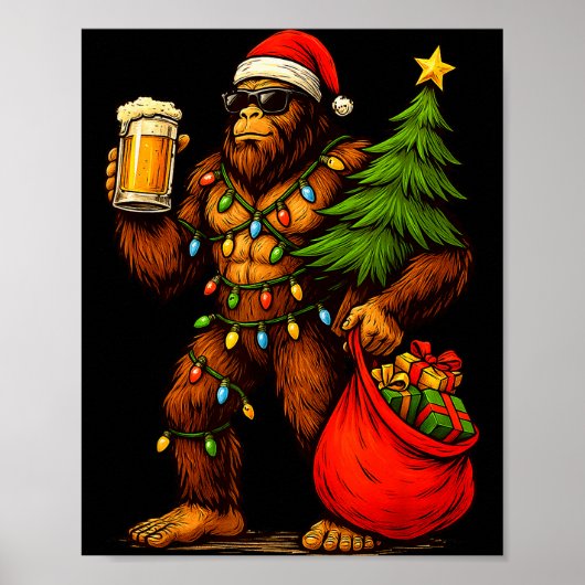 Grappige Grote Voet Kerstman Hoed Drank Kerstboom Poster (Voorkant)