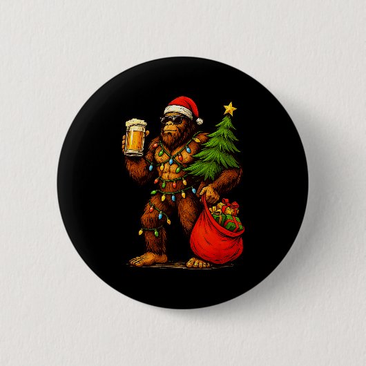 Grappige Grote Voet Kerstman Hoed Drank Kerstboom Ronde Button 5,7 Cm (Voorkant)