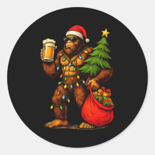 Grappige Grote Voet Kerstman Hoed Drank Kerstboom Ronde Sticker