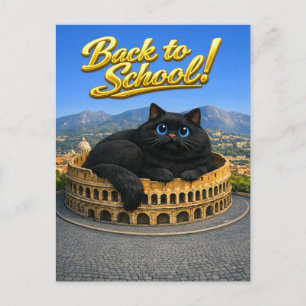 Grappige Grote Zwarte Kat Romeins Colosseum Terug Briefkaart