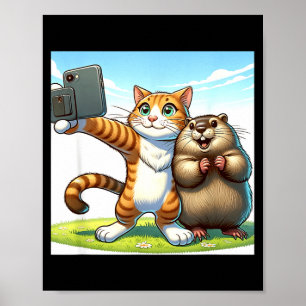 Grappige Groundhog Day kat maakt selfie met grondh Poster