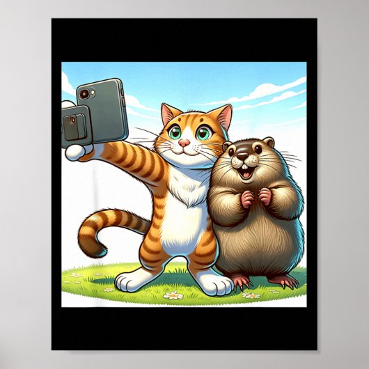Grappige Groundhog Day kat maakt selfie met grondh Poster (Voorkant)
