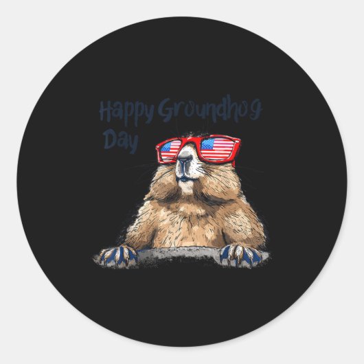 Grappige Groundhog Day-versieringen 2025 Groundhog Ronde Sticker (Voorkant)