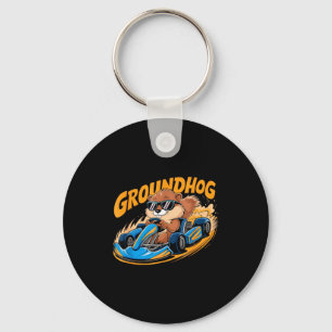 Grappige Groundhog Go-kart Racen Fijne Groundhog D Sleutelhanger