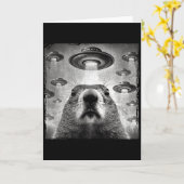 Grappige Groundhog Selfie Met Alien Ufos Groundhog Kaart (Gele Bloem)