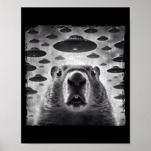 Grappige Groundhog Selfie Met Alien Ufos Groundhog Poster