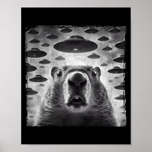Grappige Groundhog Selfie Met Alien Ufos Groundhog Poster (Voorkant)
