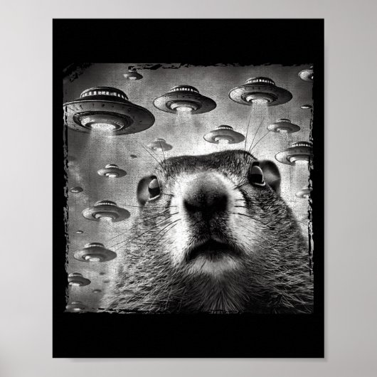 Grappige Groundhog Selfie Met Alien Ufos Groundhog Poster (Voorkant)