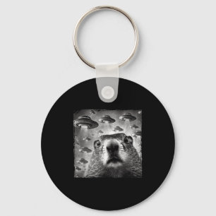 Grappige Groundhog Selfie Met Alien Ufos Groundhog Sleutelhanger