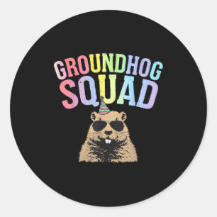 Grappige Groundhog Squad Gelukkige Groundhog Dag M Ronde Sticker