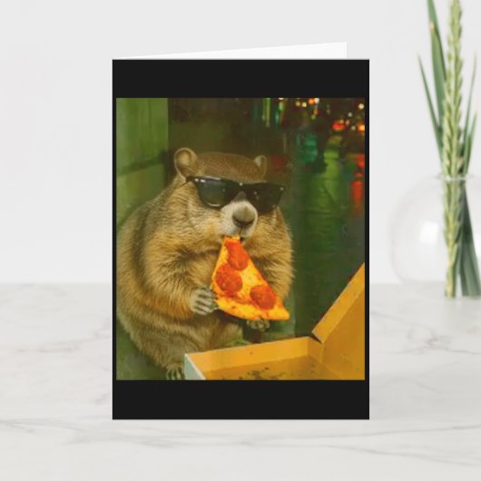 Grappige Groundhog Woodchuck die Pizza eet Knaagdi Kaart (Voorkant)