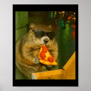 Grappige Groundhog Woodchuck die Pizza eet Knaagdi Poster