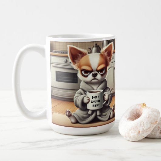 Grappige Grumpy Cartoon Hond in de Keuken Scene Koffiemok (Met donut)