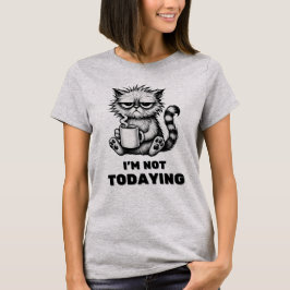 Grappige Grumpy Cat Coffee Zwart-witte Cartoon T-shirt