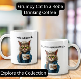 Grappige Grumpy Cat in een Robe en Koffie Cat Koffiemok