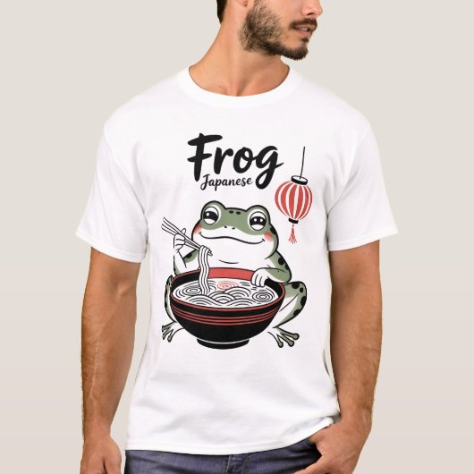 Grappige Grumpy Frog Eet Ramen En Scroll Telefoon  T-shirt (Voorkant)