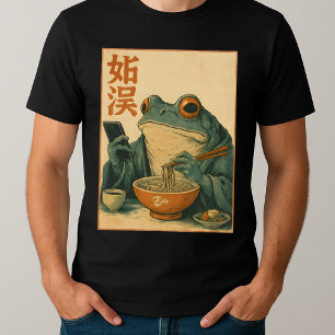 Grappige Grumpy Frog Eet Ramen En Scroll Telefoon T-shirt